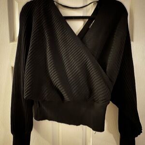 Fashion Nova Warmest Occasion Wrap Sweater - Black Ribbed Faux Wrap